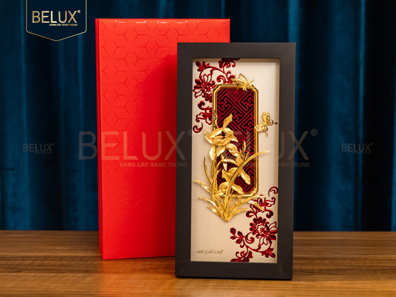 Tranh Hoa Lan Kiếm mùa đông dát vàng 24k 26x13cm